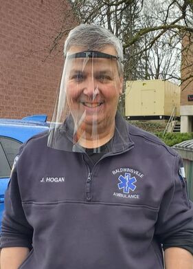 Jim Hogan, Greater Baldwinsville Ambulance Corps, with Vetted Tech face shield